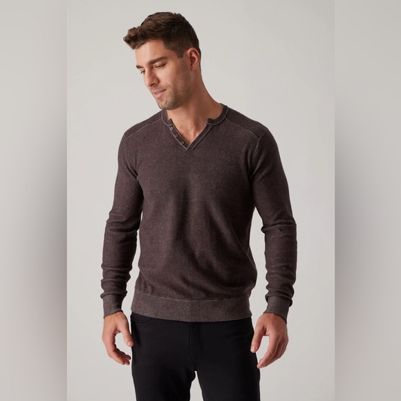 Raffi Reversible Vanise Henley Venley sweater Shirt Brownstone/Clay Elbow Patch - Picture 1 of 16